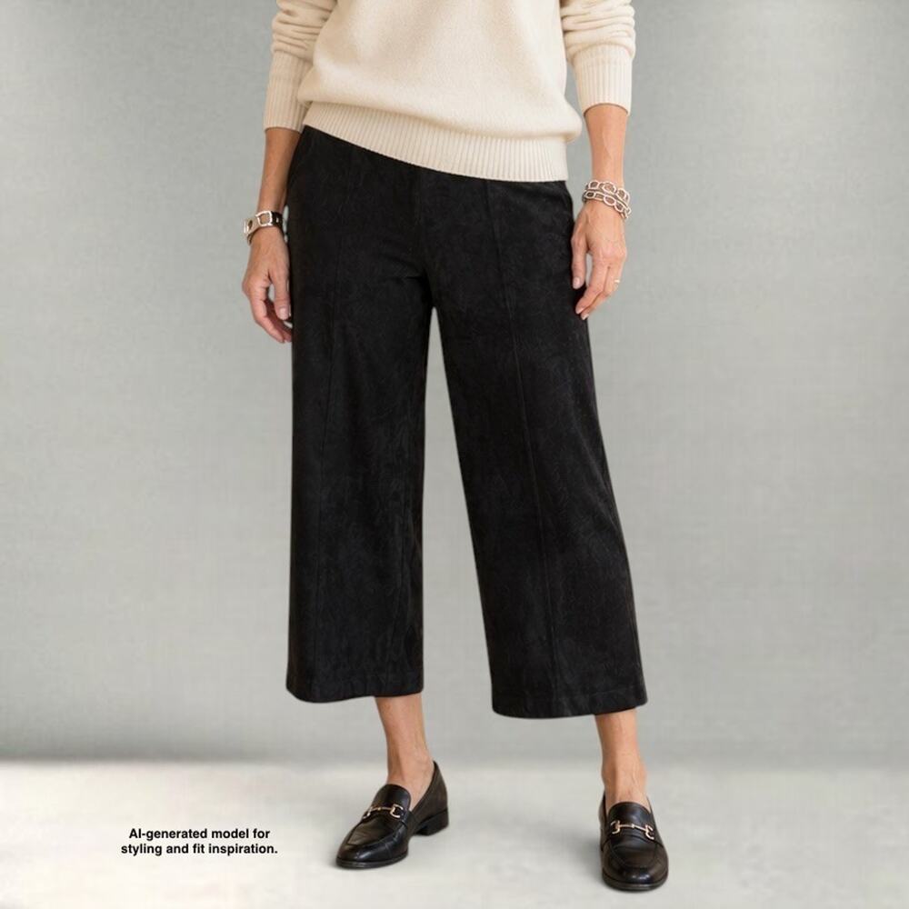 Soft Surroundings Faux Suede Wide Leg Crop Pants Black Pull On Size L Minimalist